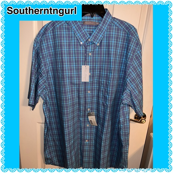 NWT DANIEL CREMIEUX Checkered Plaid Short Sleeve Button Down Shirt - Picture 10 of 10
